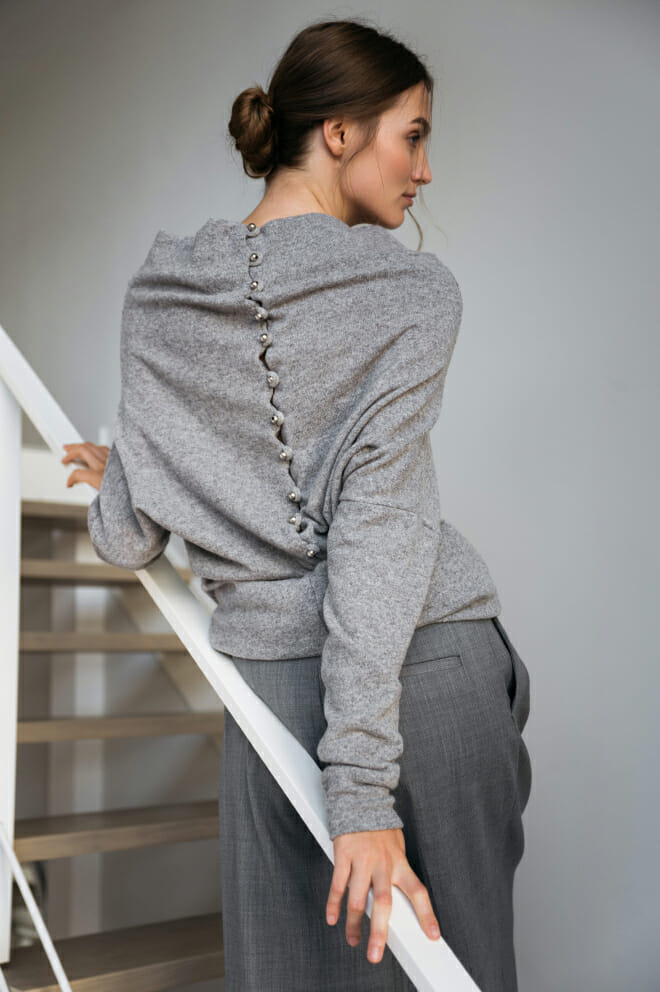 Grey sweater dress in wool METALIC PEARLS-1