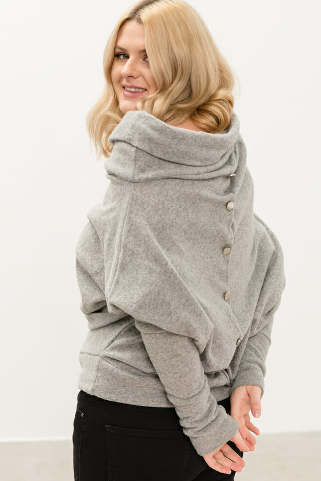 LeMuse grey ASYMMETRIC PLUS wool sweater with buttons