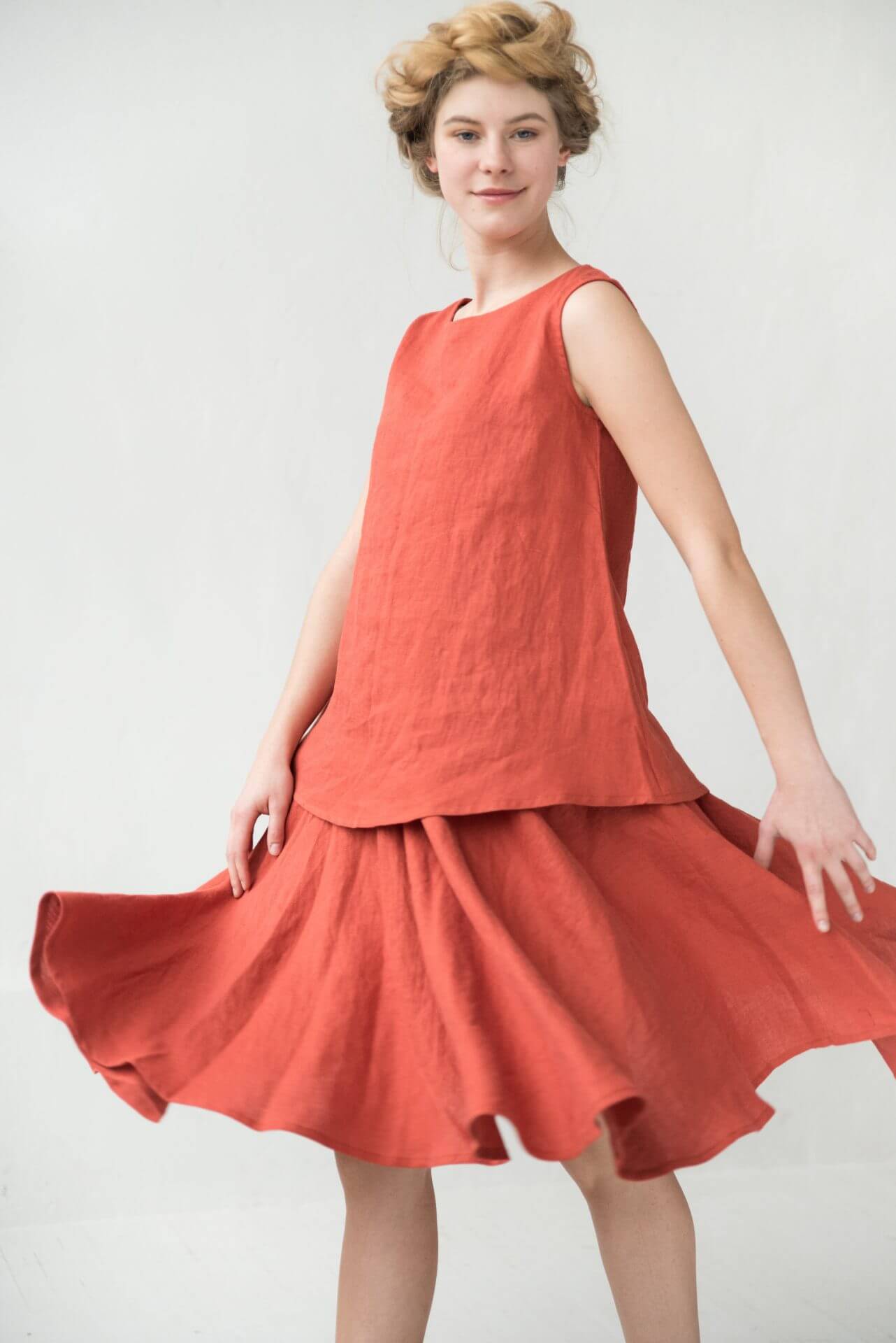 LeMuse orange VALENCIA linen skirt
